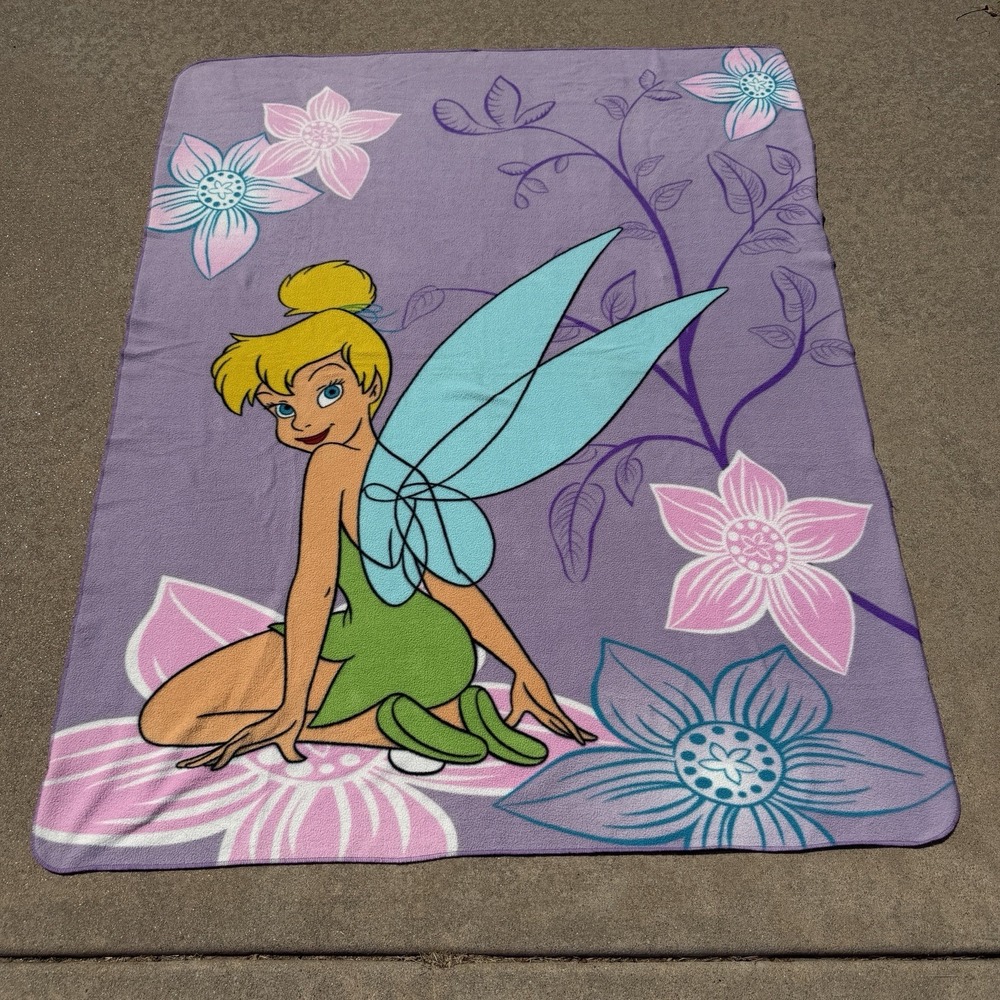 VTG Disney Fairies Tinkerbell Fleece Throw Blanket Purple Y2K 2000s